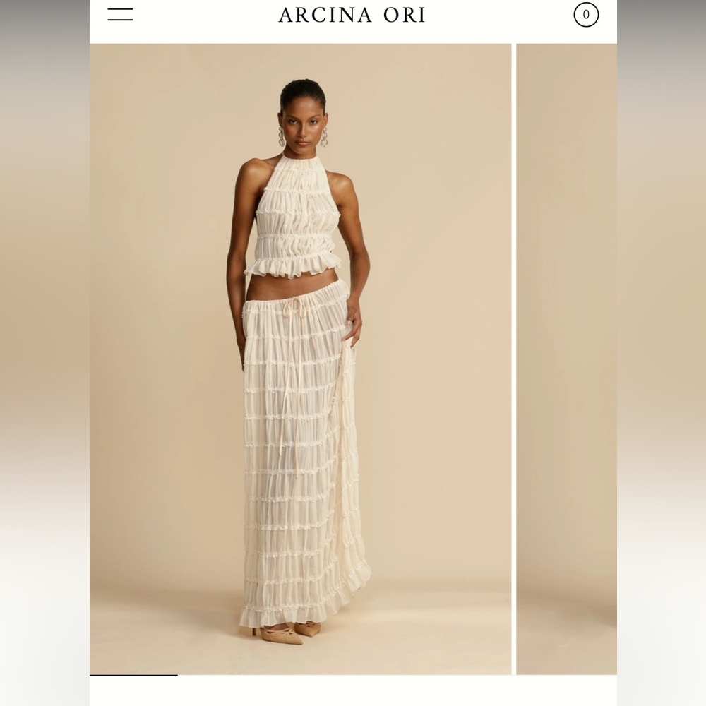 Arcina Ori Backless Cream Ruffled Maxi Dress